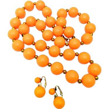 Mod Bright Orange Plastic Bead Necklace Set