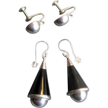 Mexican Silver & Black Onyx Drop Earrings - image 1