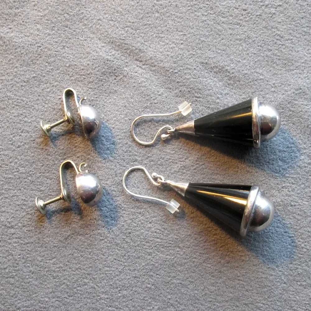 Mexican Silver & Black Onyx Drop Earrings - image 2