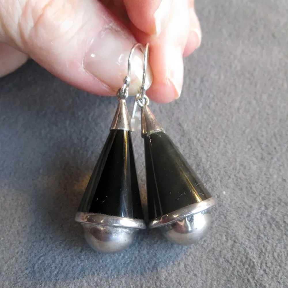 Mexican Silver & Black Onyx Drop Earrings - image 4
