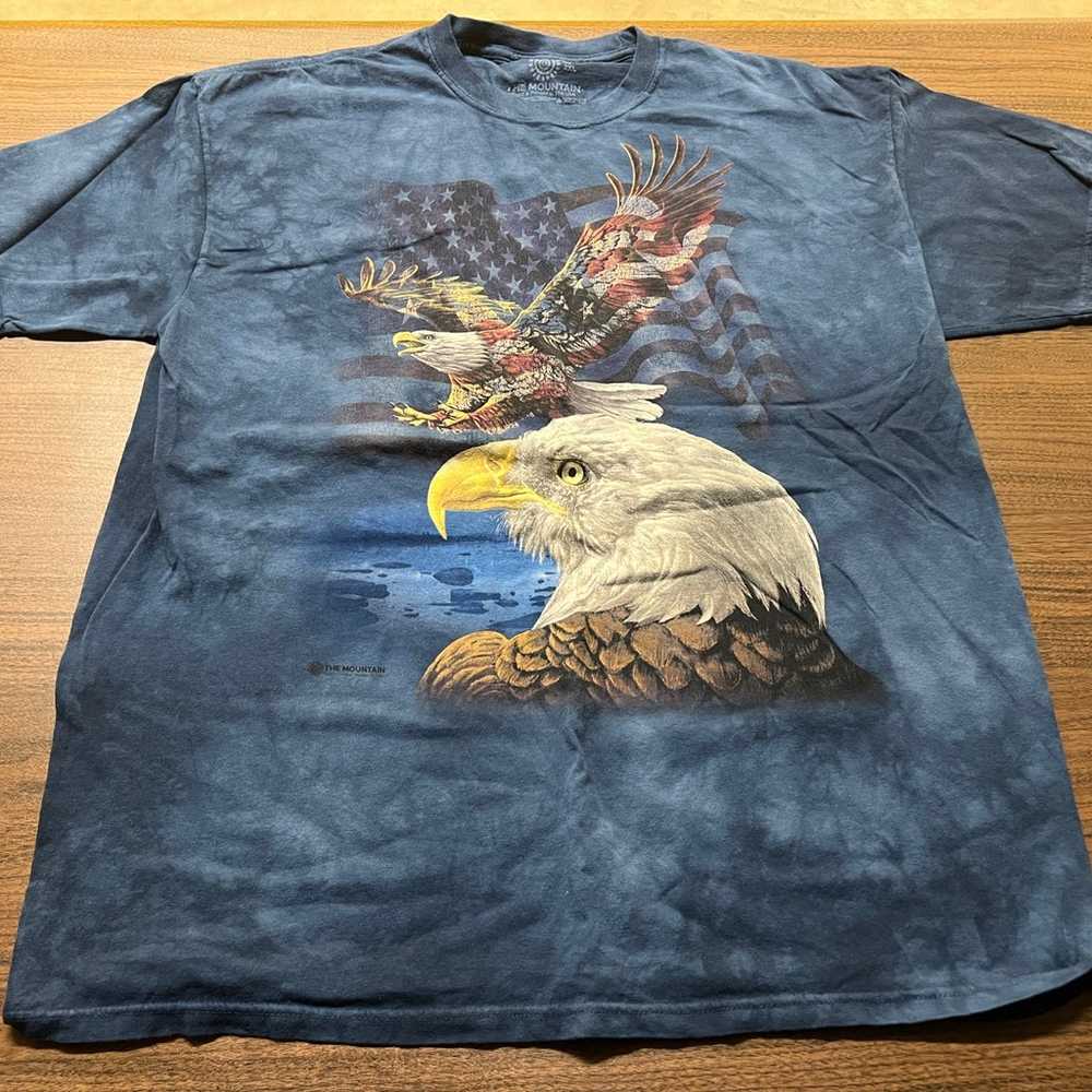 USA Patriotic Eagle/Flag Collage Blue Hand-Dyed T… - image 1