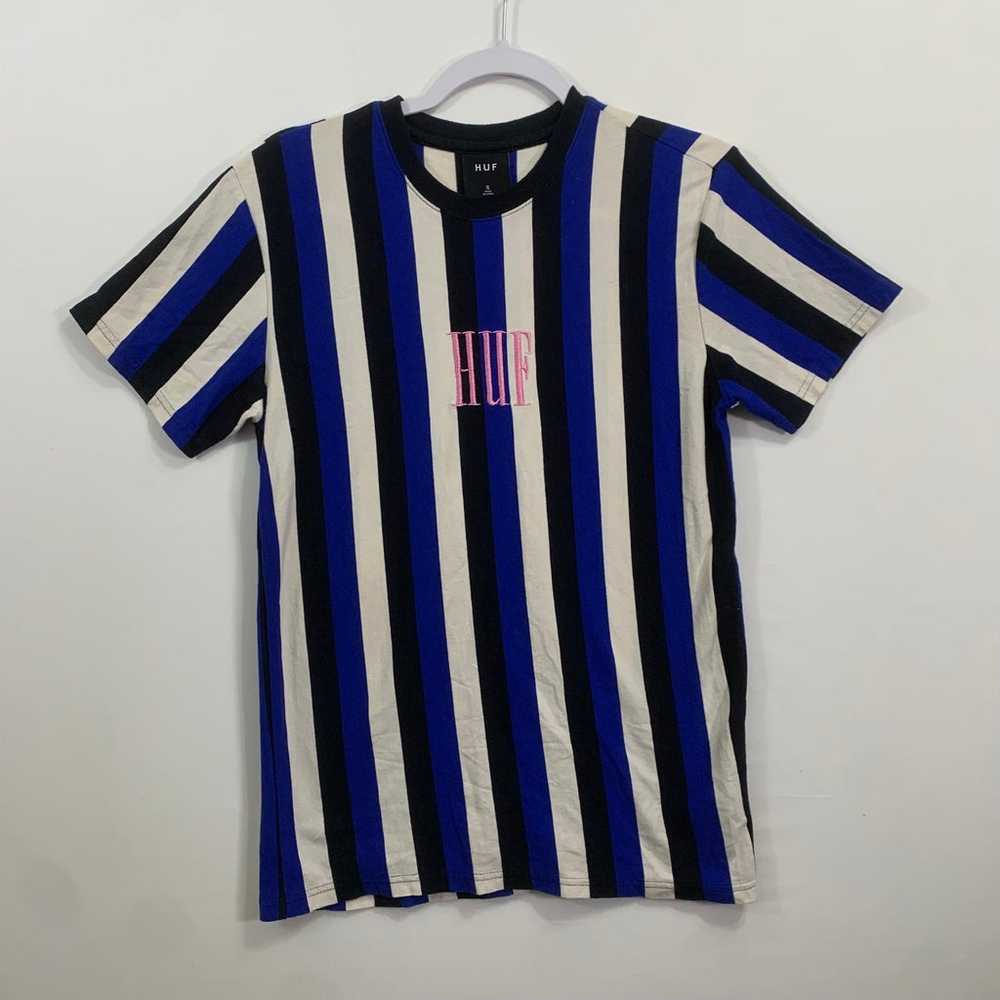 HUF Worldwide Embroidered Logo Striped T-shirt Me… - image 1