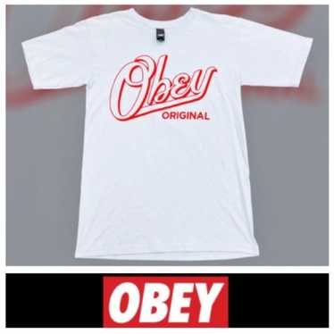 NEW!  Obey graphic logo men’s tee in blue/red com… - image 1