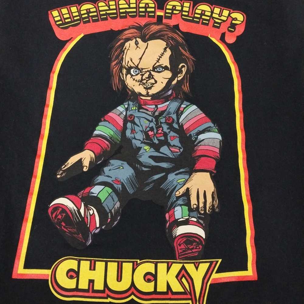 Chucky Men's Chucky Black T-shirt WANNA PLAY? - image 3