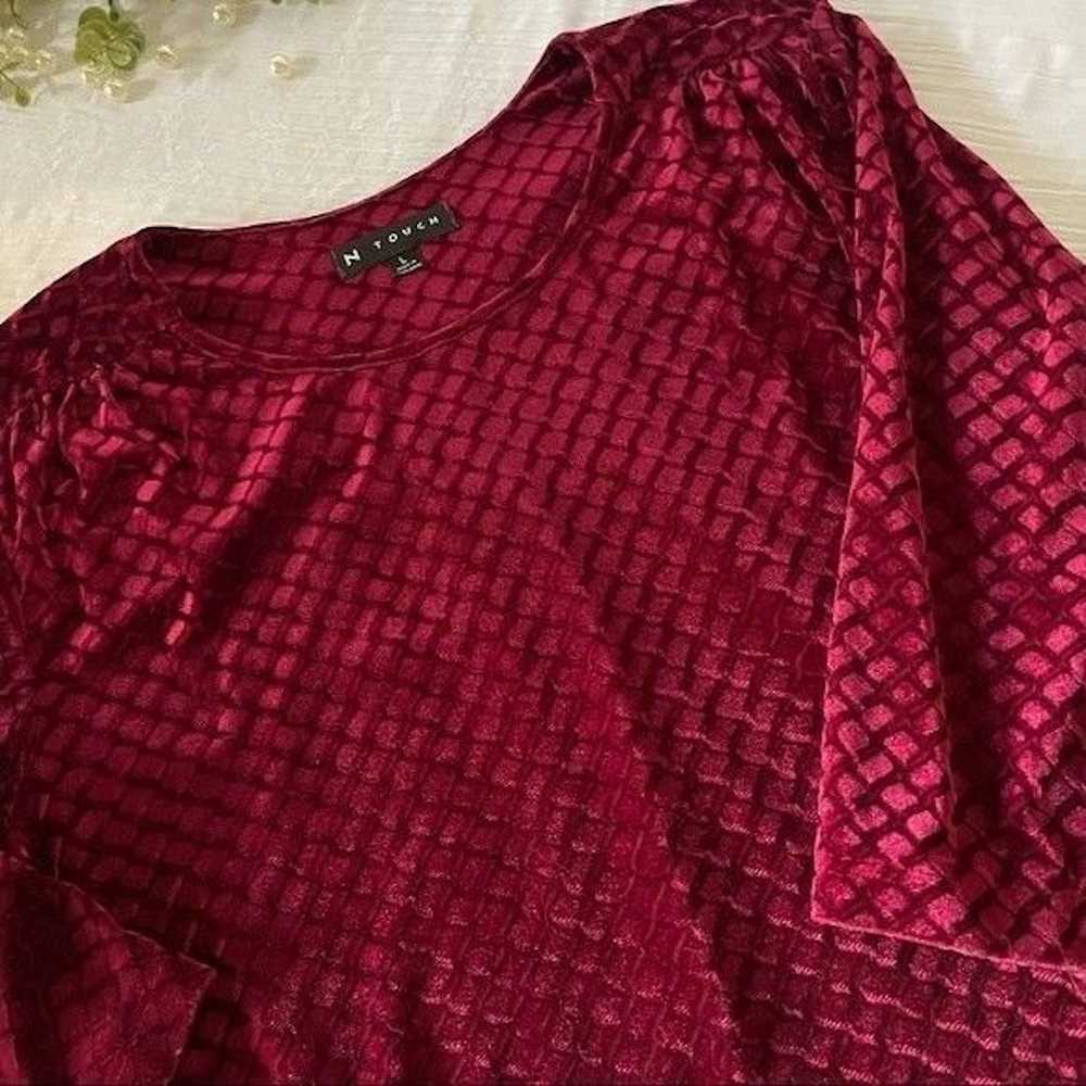 Other IN Touch Velvet Look Burgundy Short Sleeve … - image 2