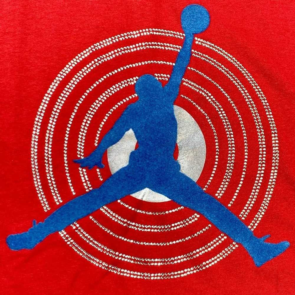 Jordan AF 1 Nike Jumpman Logo Rhinestone Red Tee … - image 5