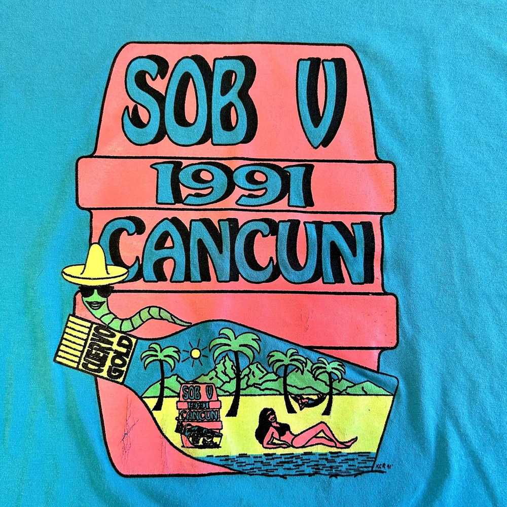 Screen Stars Vtg 1991 SOB V Cancun Blue NEON Pink… - image 3