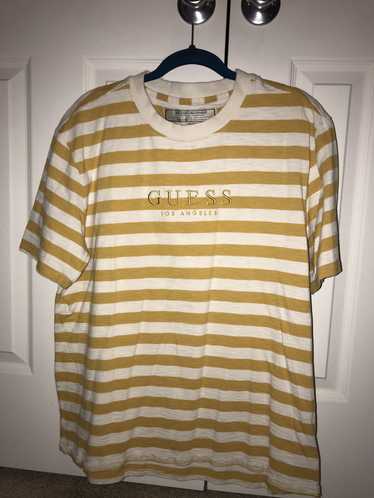 Guess Guess Vertical Striped Embroidered Tee Yello
