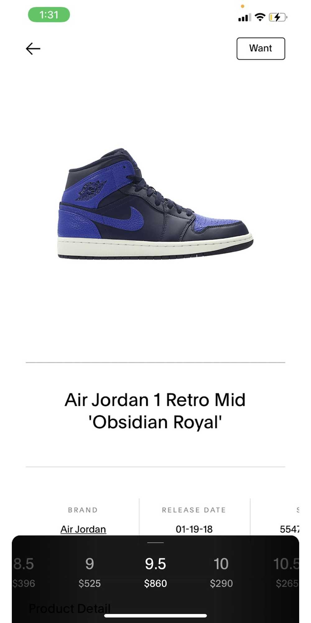 Jordan Brand Air Jordan 1 Retro Mid Obsidian Game… - image 1