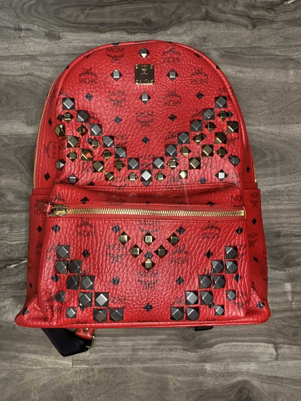 MCM MCM Studded Backpack Ruby Red - image 1