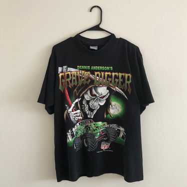 Vintage 90's Dennis Anderson's Grave Digger Grim Reaper Black top Tee Shirt Sz Large