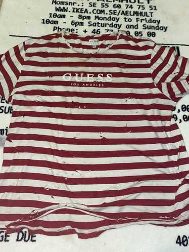 Guess Guess distressed red and white striped shirt