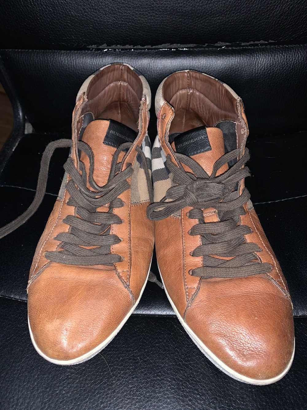 Burberry Burberry check brown leather sneakers - image 4