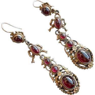 Antique Metal Austro-Hungarian Garnet Drop Earrin… - image 1