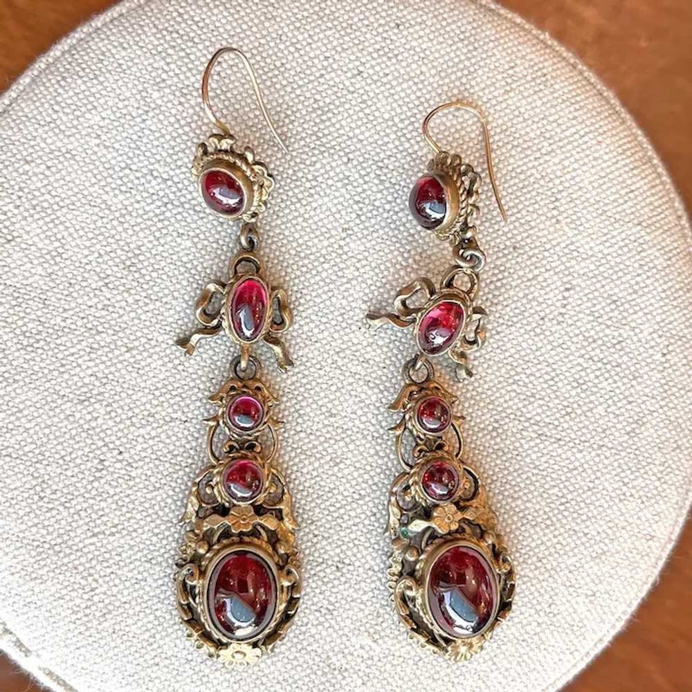 Antique Metal Austro-Hungarian Garnet Drop Earrin… - image 2