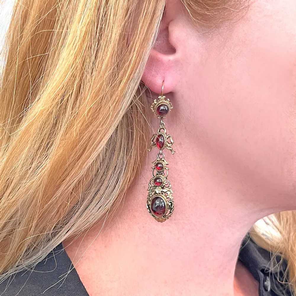 Antique Metal Austro-Hungarian Garnet Drop Earrin… - image 3