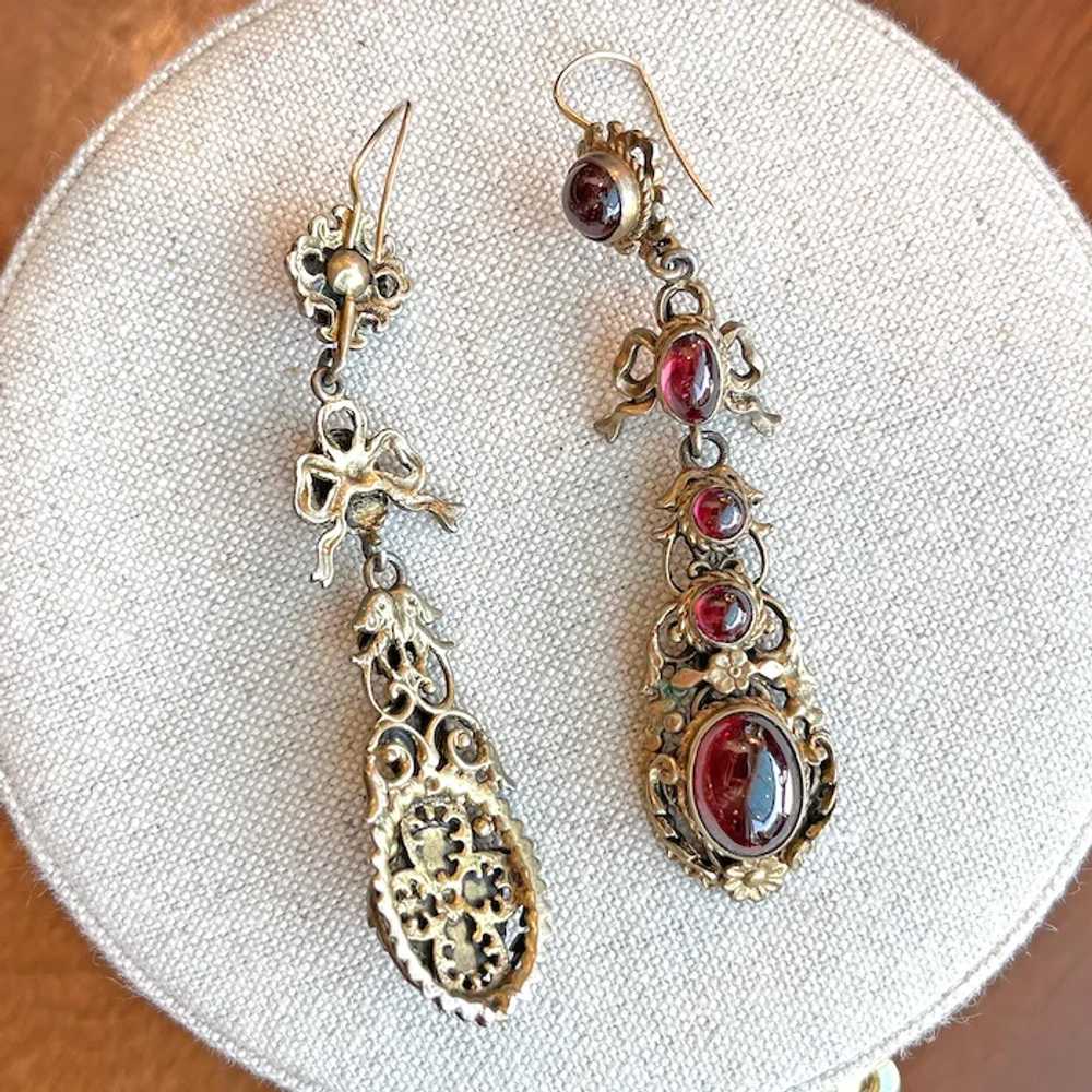 Antique Metal Austro-Hungarian Garnet Drop Earrin… - image 4