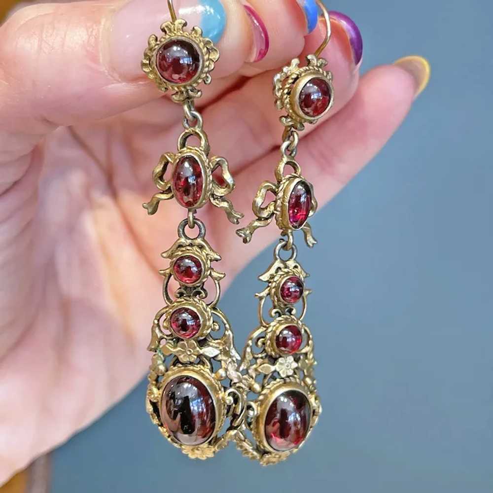 Antique Metal Austro-Hungarian Garnet Drop Earrin… - image 7