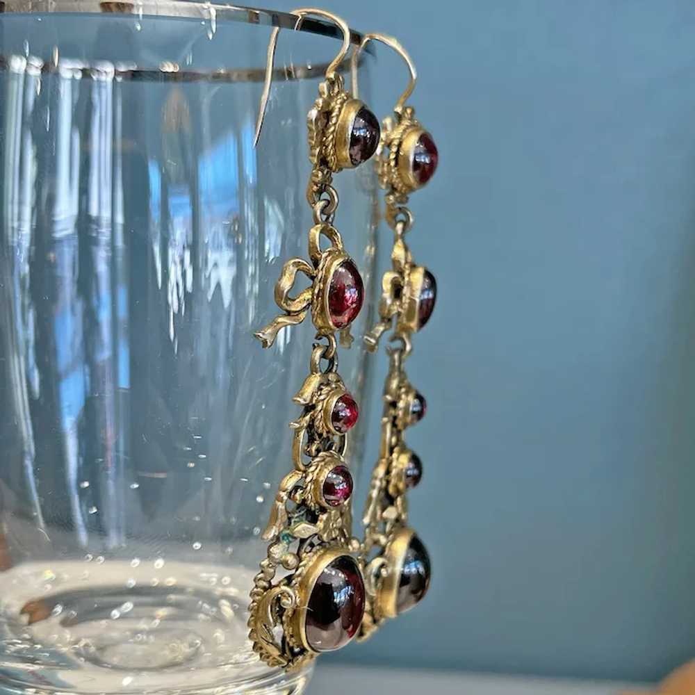 Antique Metal Austro-Hungarian Garnet Drop Earrin… - image 8