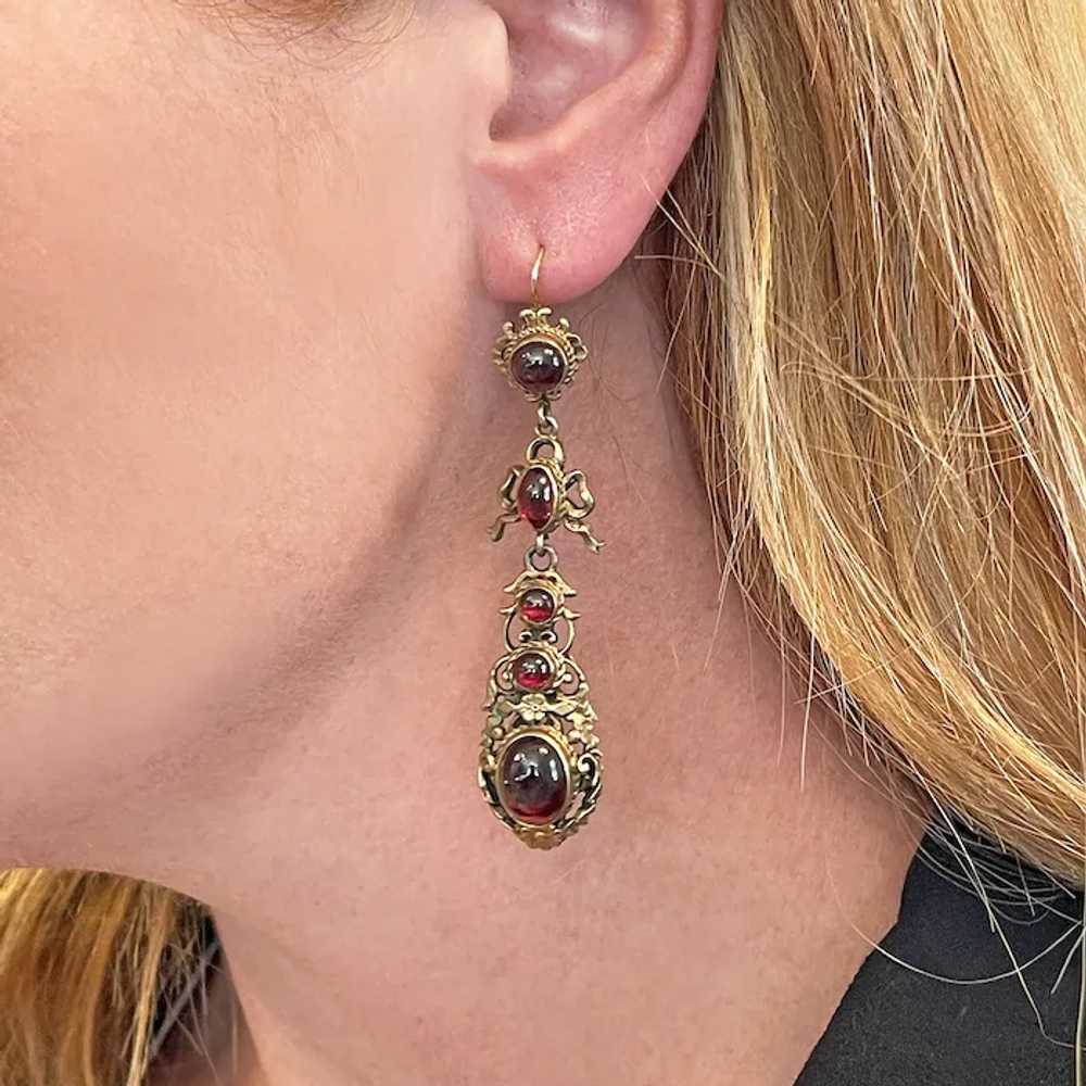 Antique Metal Austro-Hungarian Garnet Drop Earrin… - image 9