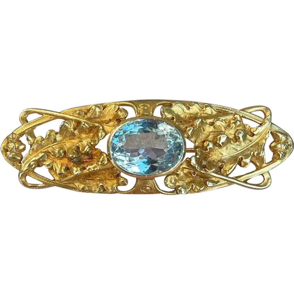 Antique French Art Nouveau Aquamarine 18k Gold Br… - image 1