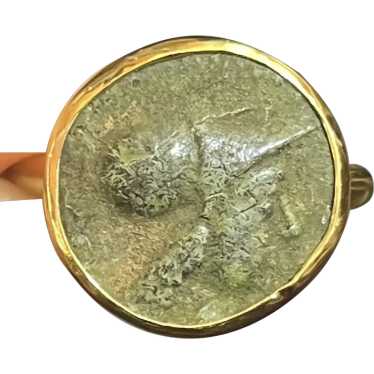 Vintage 18K Yellow Gold Ancient Coin Ring.