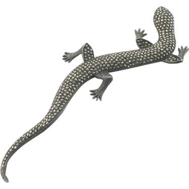 Judith Jack 2024 Lizard Brooch - Sterling Silver and Marcasite Lizard Brooch Ruby Eye