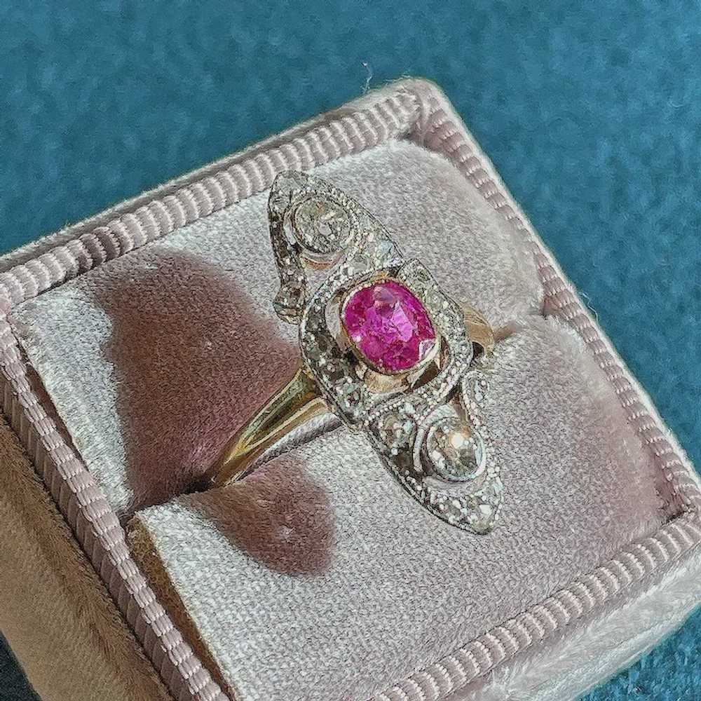 Antique French Ruby Diamond Marquis Ring 18k Gold… - image 10