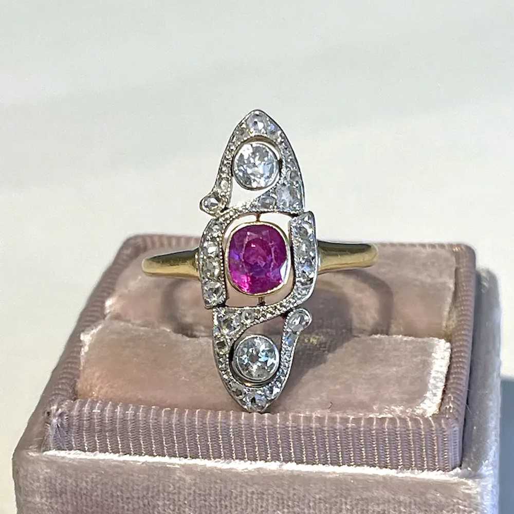 Antique French Ruby Diamond Marquis Ring 18k Gold… - image 11