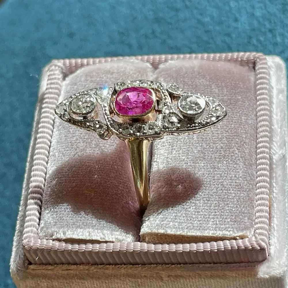 Antique French Ruby Diamond Marquis Ring 18k Gold… - image 7