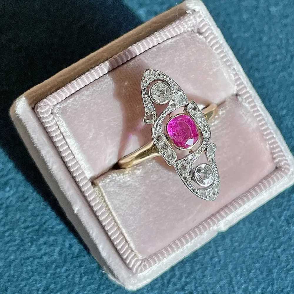 Antique French Ruby Diamond Marquis Ring 18k Gold… - image 8