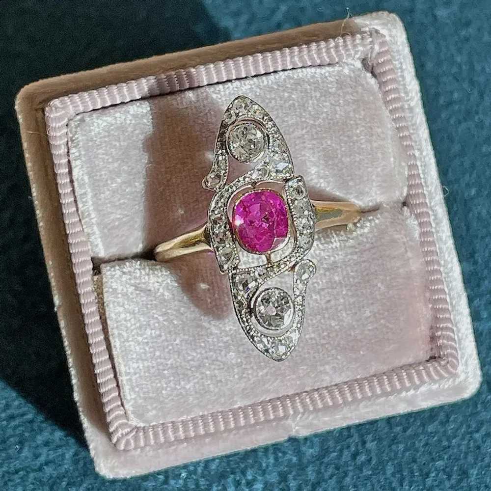 Antique French Ruby Diamond Marquis Ring 18k Gold… - image 9