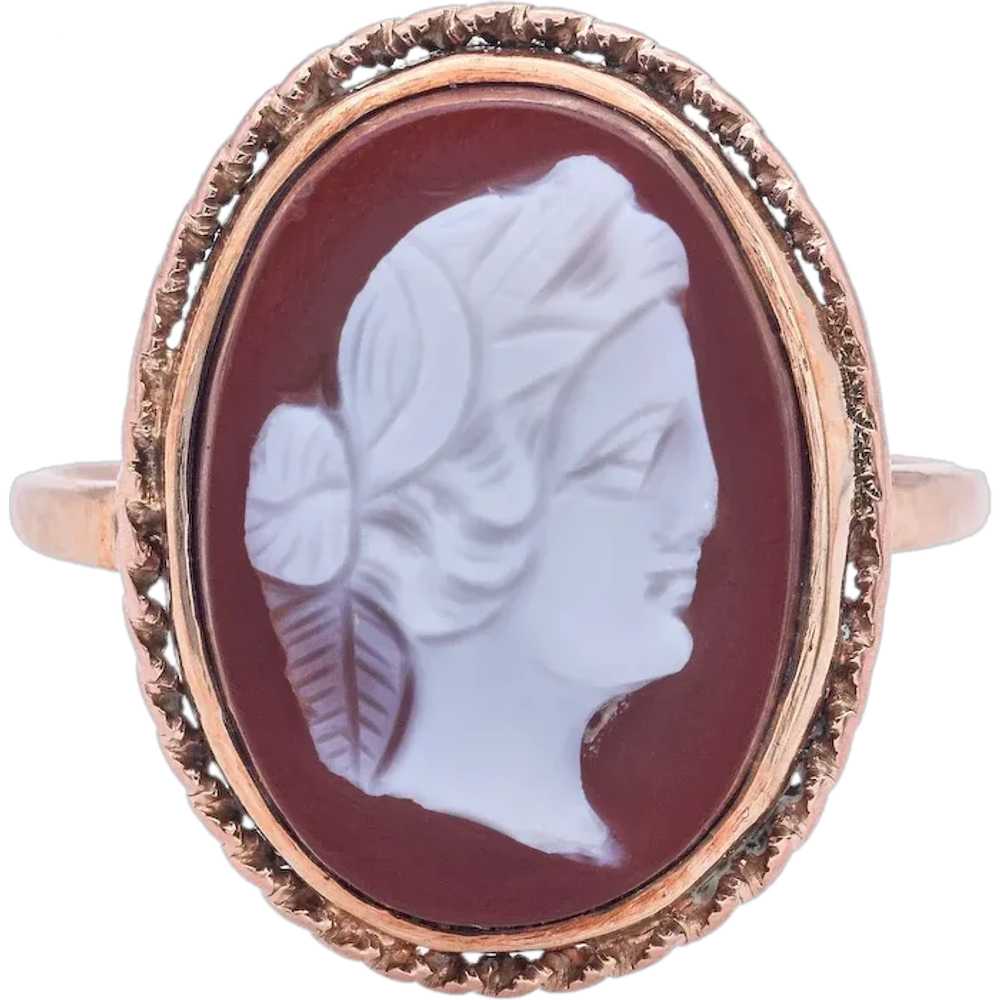 Antique 14K Yellow Gold Cameo Hardstone Cocktail … - image 1