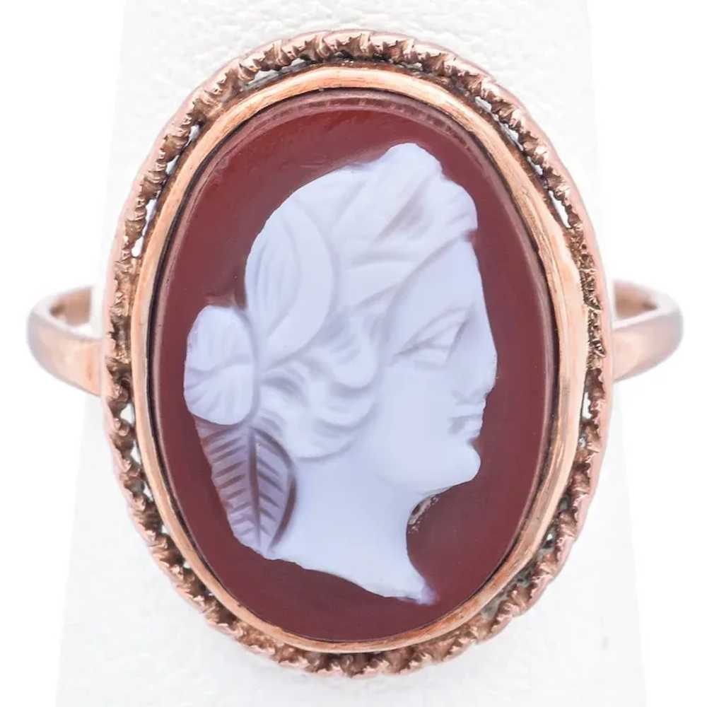 Antique 14K Yellow Gold Cameo Hardstone Cocktail … - image 2