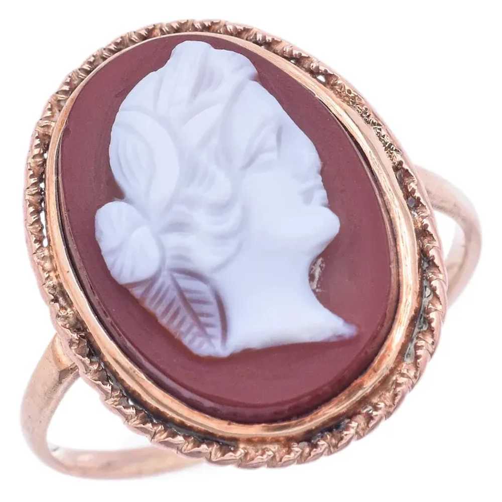 Antique 14K Yellow Gold Cameo Hardstone Cocktail … - image 3
