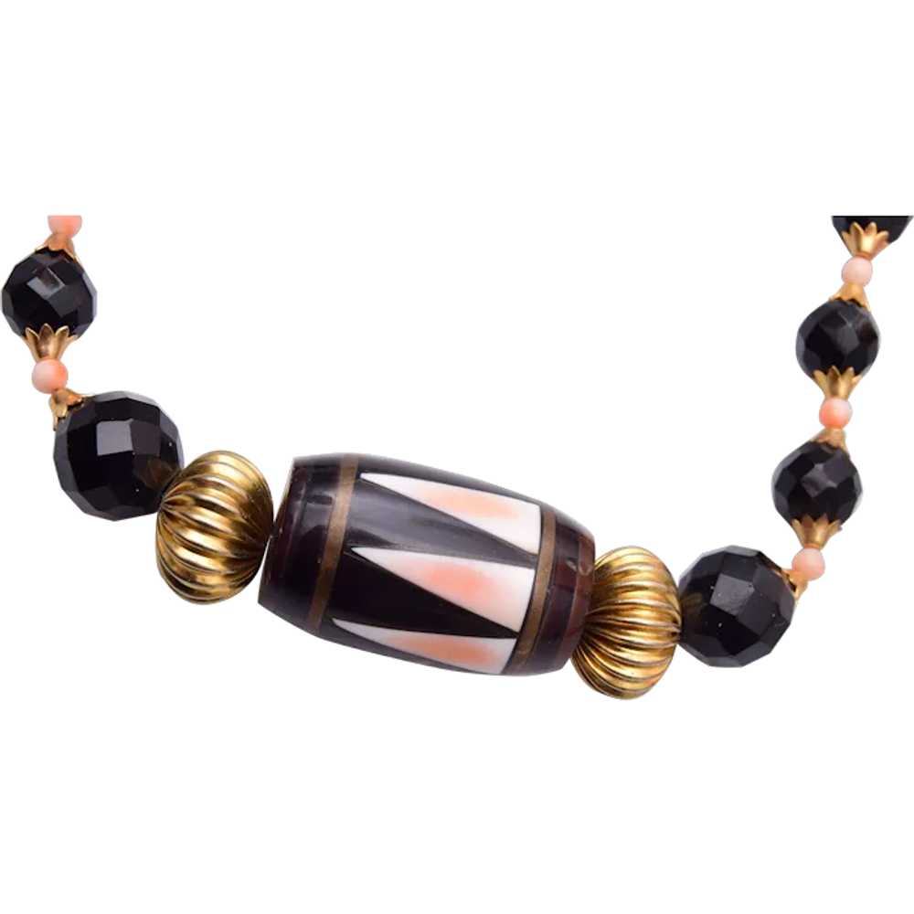 Onyx and Coral Beaded Necklace - image 1