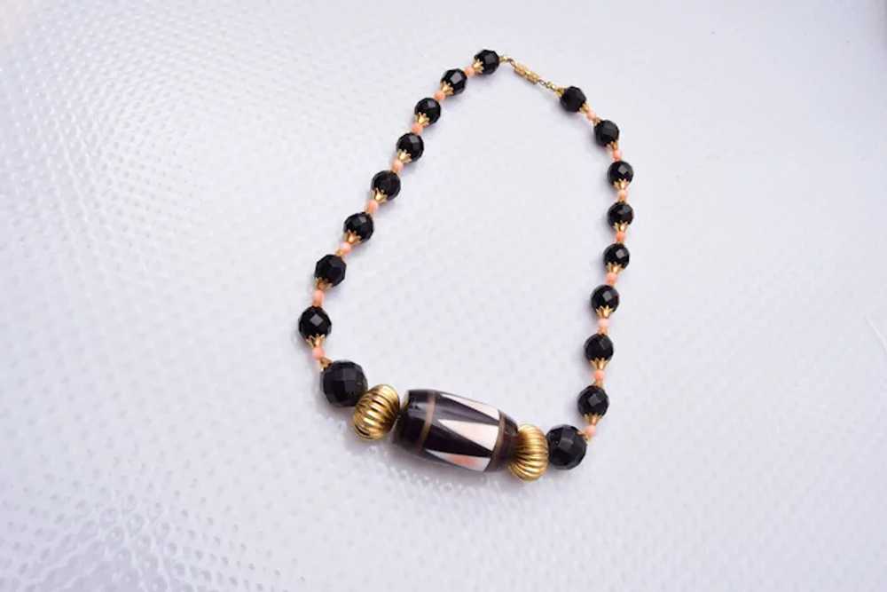 Onyx and Coral Beaded Necklace - image 2