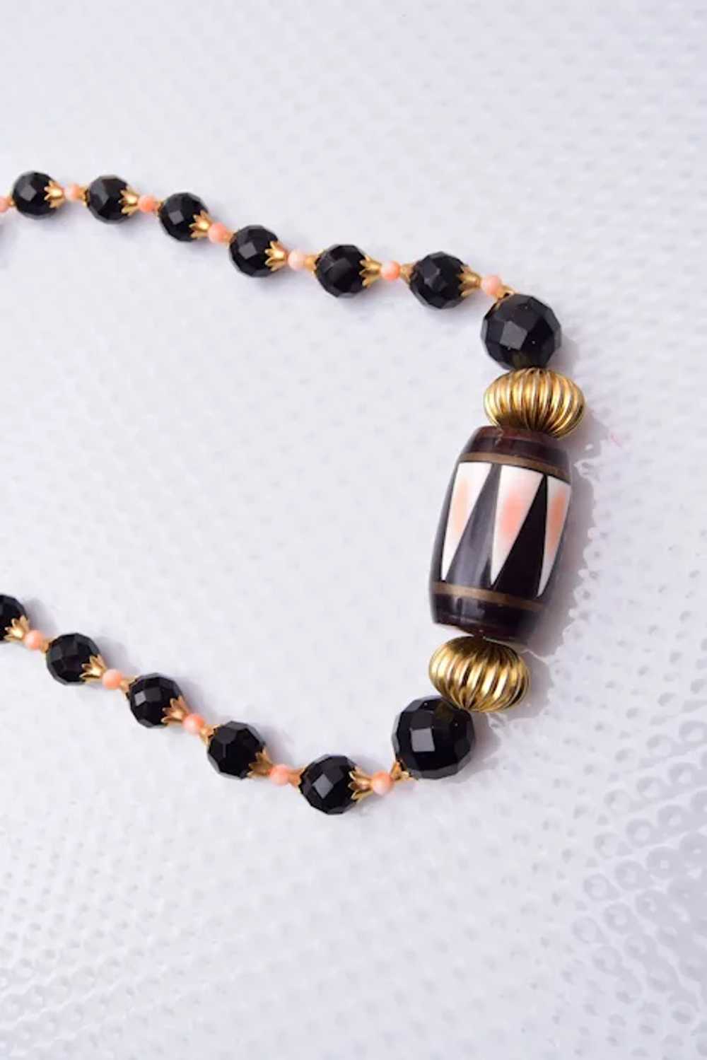 Onyx and Coral Beaded Necklace - image 4