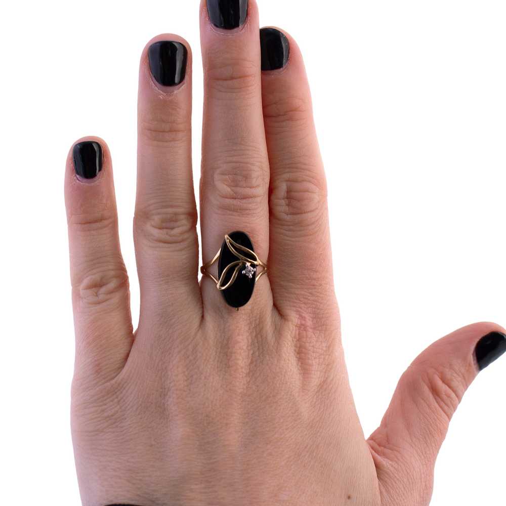 Vintage Onyx Leaf Ring - image 5