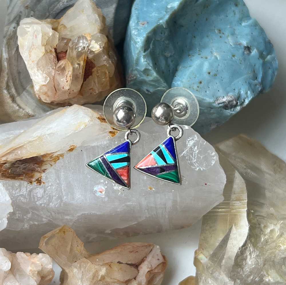 Sterling Silver Triangle Inlay Earrings - image 1