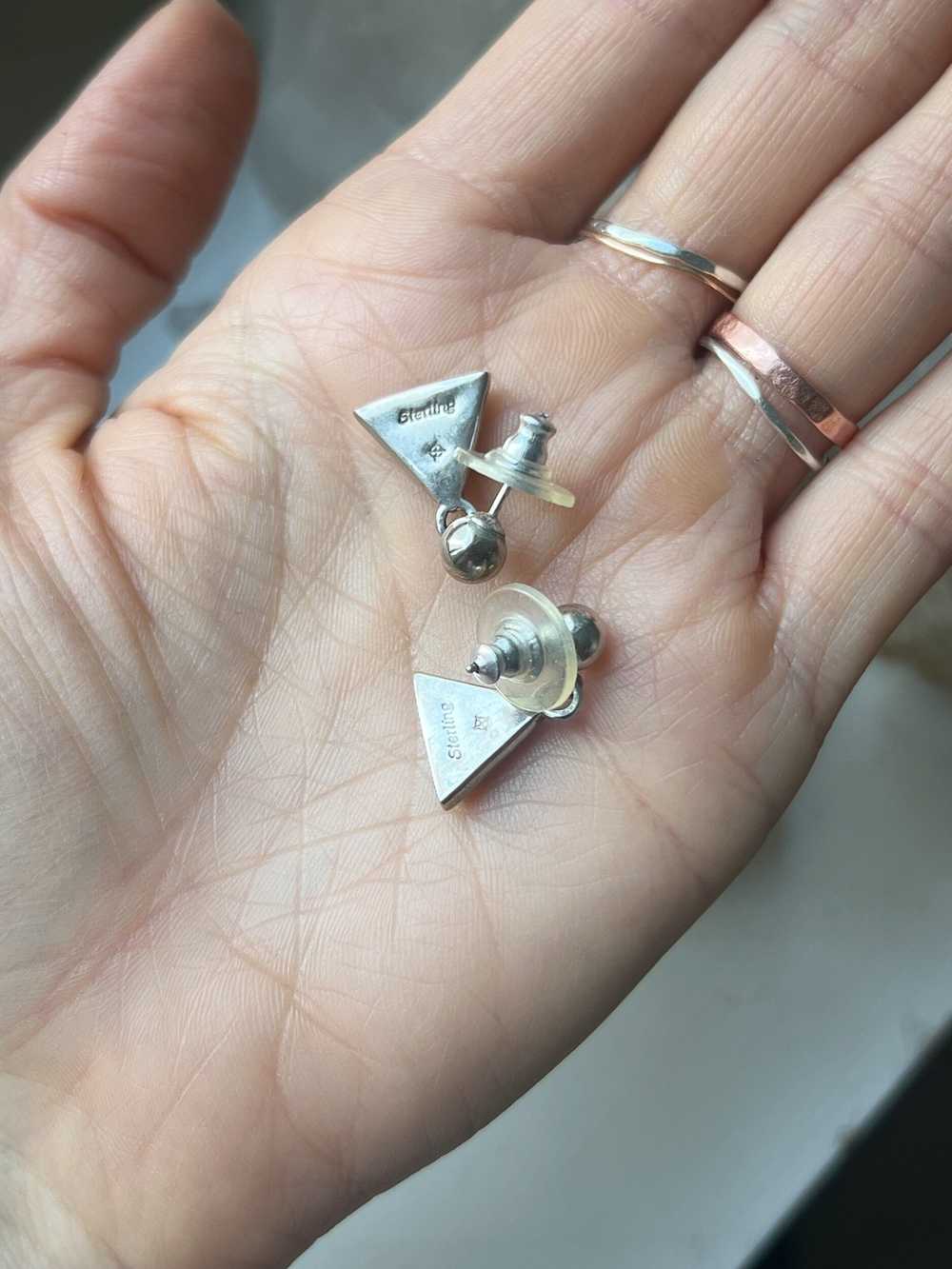 Sterling Silver Triangle Inlay Earrings - image 2