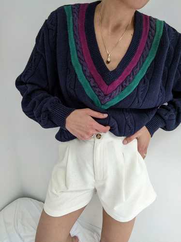 Vintage Navy Collegiate Knit Sweater - image 1