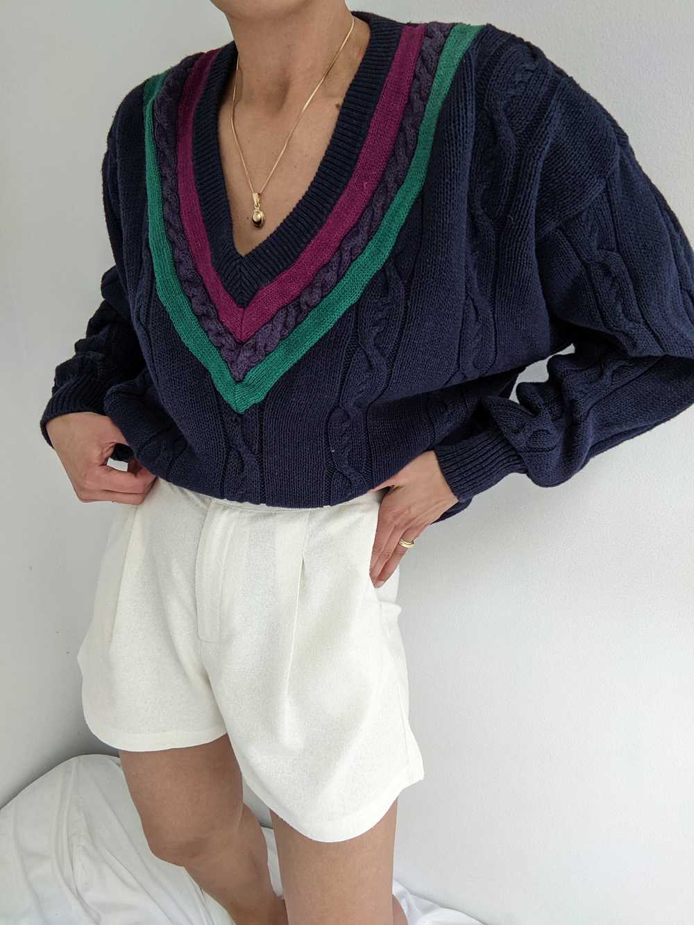 Vintage Navy Collegiate Knit Sweater - image 4