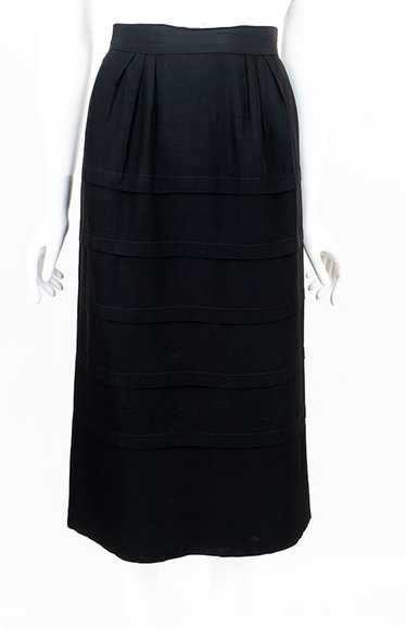 1950s Black Satin Pencil Skirt w/ Tiered Pleats