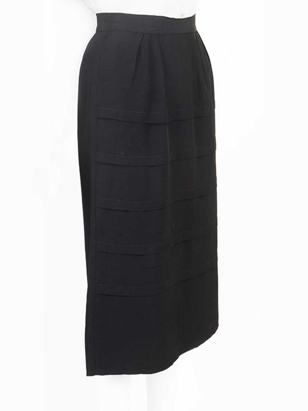 1950s Black Satin Pencil Skirt w/ Tiered Pleats - image 2