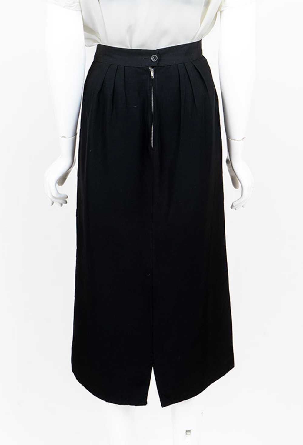 1950s Black Satin Pencil Skirt w/ Tiered Pleats - image 4