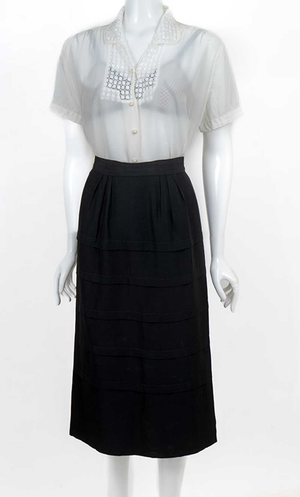 1950s Black Satin Pencil Skirt w/ Tiered Pleats - image 5