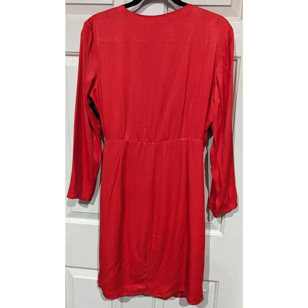 Bardot V Neck Red Satin Wrap Mini Dress sz M / 8 … - image 3