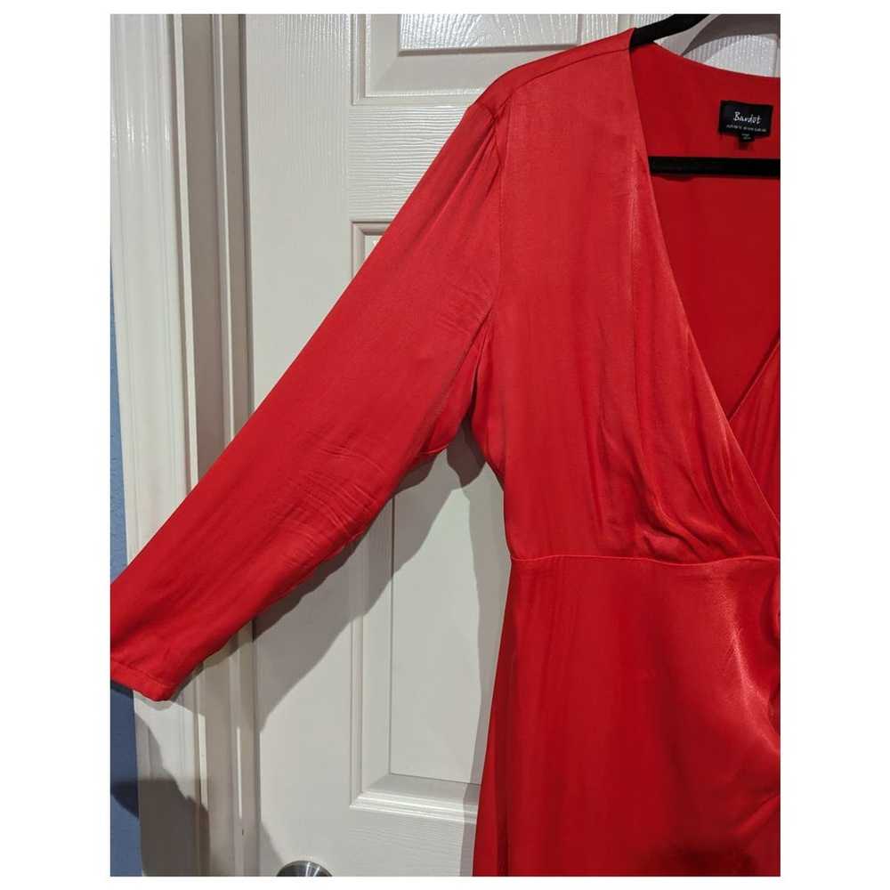 Bardot V Neck Red Satin Wrap Mini Dress sz M / 8 … - image 5