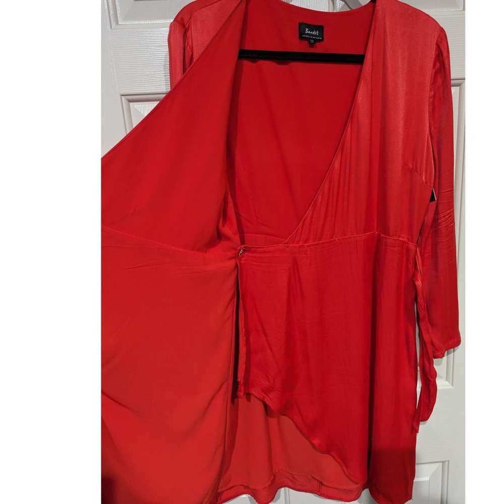 Bardot V Neck Red Satin Wrap Mini Dress sz M / 8 … - image 6